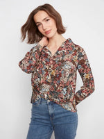 Charlie B Printed Shirt With Twisted Front - Azalea