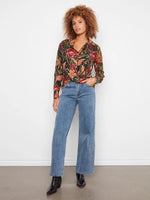 Charlie B Printed Shirt With Twisted Front - Raven