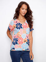 Charlie B Printed Short Sleeve V-Neck T-Shirt - Retro