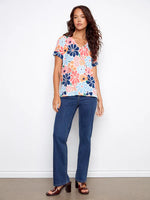 Charlie B Printed Short Sleeve V-Neck T-Shirt - Retro
