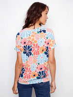 Charlie B Printed Short Sleeve V-Neck T-Shirt - Retro