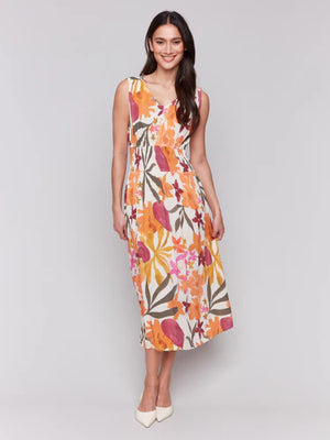 Charlie B Printed Sleeveless Empire Waist Midi Dress
