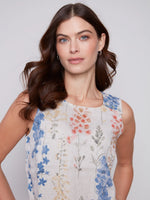 Charlie B Printed Sleeveless Linen Top with Button Detail