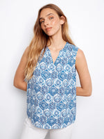 Charlie B Printed Sleeveless Ruffle Neck Top - Mosaic