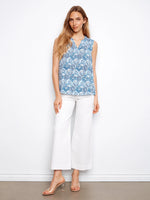 Charlie B Printed Sleeveless Ruffle Neck Top - Mosaic