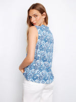 Charlie B Printed Sleeveless Ruffle Neck Top - Mosaic