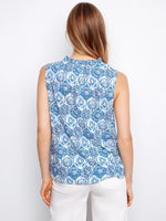 Charlie B Printed Sleeveless Ruffle Neck Top - Mosaic