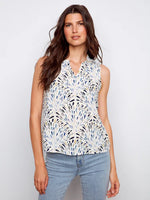 Charlie B Printed Sleeveless Ruffle Neck Top - Zéphyr