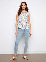 Charlie B Printed Sleeveless Ruffle Neck Top - Zéphyr