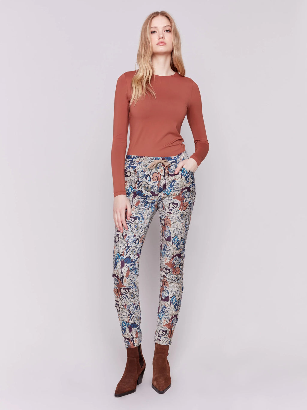 Charlie B Printed Suede Crinkle Jogger Pants