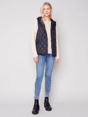 Charlie B Quilted Puffer Vest with Hood