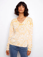 Charlie B Reversible Cotton Printed V-Neck Sweater - Sunkiss