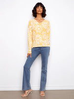 Charlie B Reversible Cotton Printed V-Neck Sweater - Sunkiss