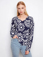 Charlie B Reversible Cotton Printed V-Neck Sweater - Nautic