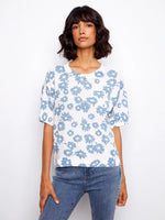 Charlie B Reversible Short Sleeve Printed Sweater - Petals