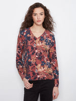 Charlie B Reversible Floral V-Neck Sweater - Passion