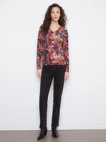 Charlie B Reversible Floral V-Neck Sweater - Passion