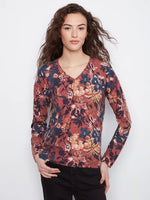Charlie B Reversible Floral V-Neck Sweater - Passion
