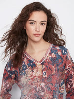 Charlie B Reversible Floral V-Neck Sweater - Passion