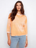 Charlie B Rounded Hem Cotton Sweater - Apricot