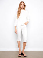 Charlie B Rounded Hem Cotton Sweater - White