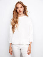 Charlie B Rounded Hem Cotton Sweater - White