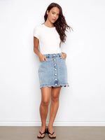 Charlie B Scalloped Hem Button-Front Denim Skort - Light Blue