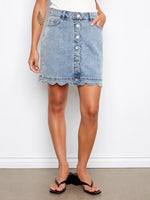 Charlie B Scalloped Hem Button-Front Denim Skort - Light Blue
