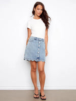 Charlie B Scalloped Hem Button-Front Denim Skort - Light Blue