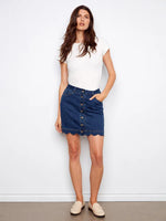 Charlie B Scalloped Hem Button-Front Denim Skort - Indigo