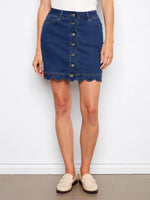 Charlie B Scalloped Hem Button-Front Denim Skort - Indigo