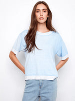Charlie B Short Sleeve Reverse Ombre Sweater - Bluebell