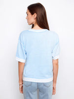 Charlie B Short Sleeve Reverse Ombre Sweater - Bluebell