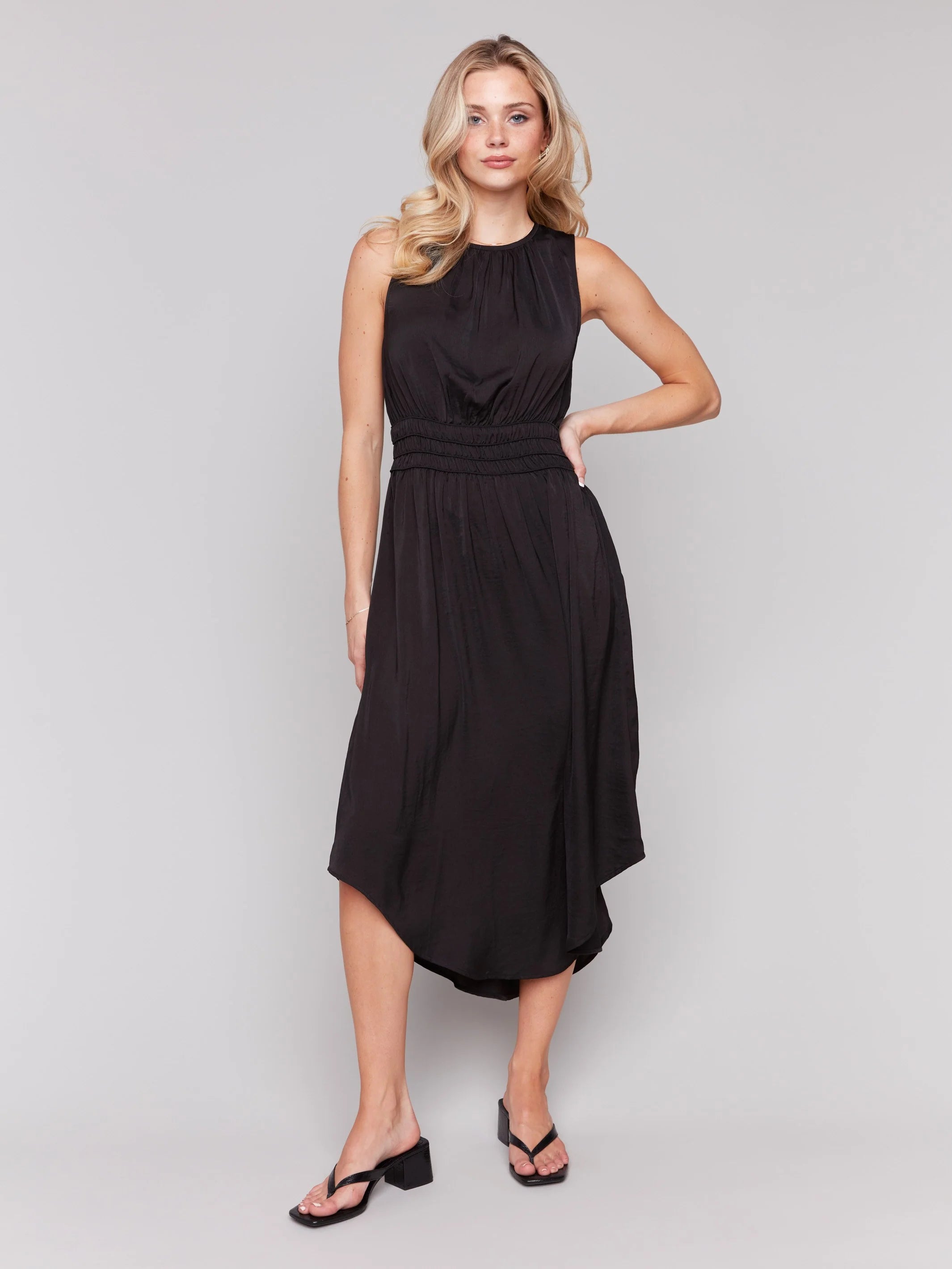 Charlie B Sleeveless Flowy Satin Dress - Black