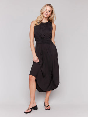 Charlie B Sleeveless Flowy Satin Dress - Black