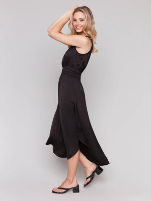 Charlie B Sleeveless Flowy Satin Dress - Black