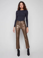 Charlie B Slim Leg Metallic Wax Twill Pants - Copper