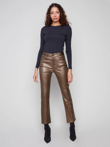 Charlie B Slim Leg Metallic Wax Twill Pants - Copper