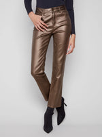 Charlie B Slim Leg Metallic Wax Twill Pants - Copper
