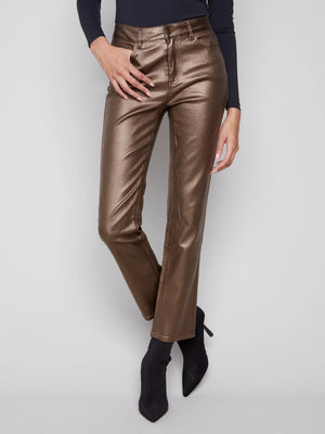Charlie B Slim Leg Metallic Wax Twill Pants - Copper