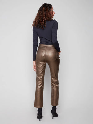 Charlie B Slim Leg Metallic Wax Twill Pants - Copper