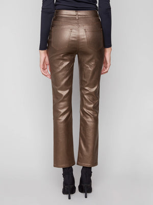 Charlie B Slim Leg Metallic Wax Twill Pants - Copper