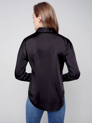 Charlie B Solid Button Down Gutsy Satin Shirt - Black