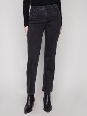 Charlie B Charlotte Straight Leg Pant with Inside Elastic at Waistband - Charcoal