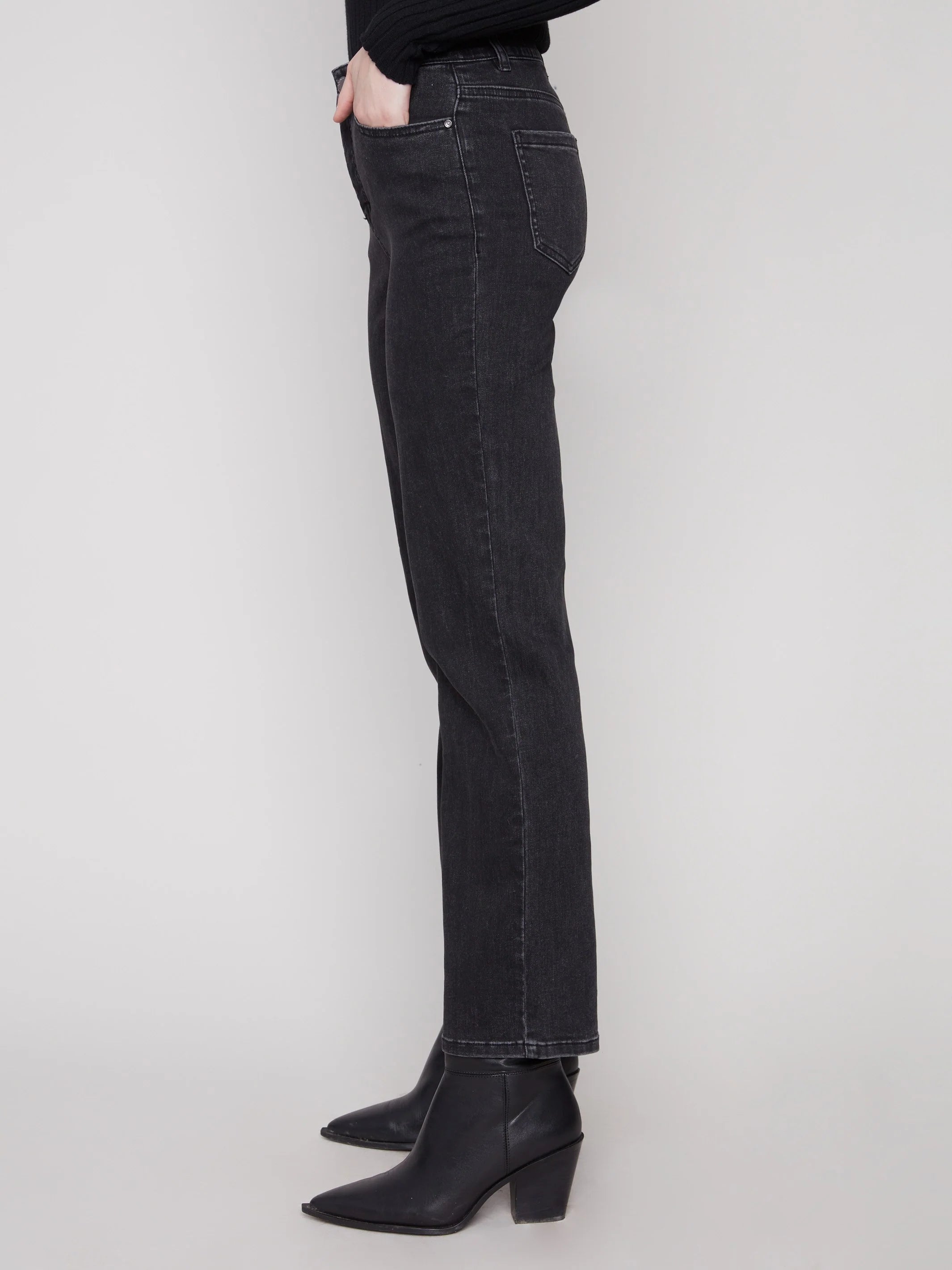 Charlie B Charlotte Straight Leg Pant with Inside Elastic at Waistband - Charcoal
