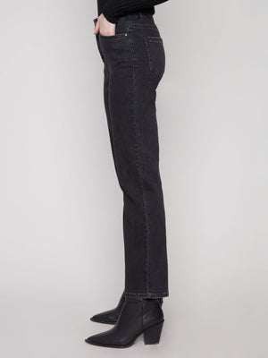Charlie B Charlotte Straight Leg Pant with Inside Elastic at Waistband - Charcoal