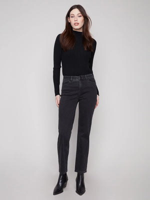 Charlie B Charlotte Straight Leg Pant with Inside Elastic at Waistband - Charcoal