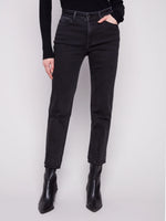 Charlie B Straight Leg Rhinestone Jeans - Charcoal