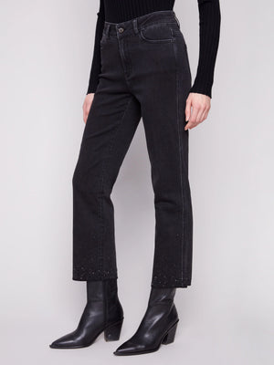 Charlie B Straight Leg Rhinestone Jeans - Charcoal