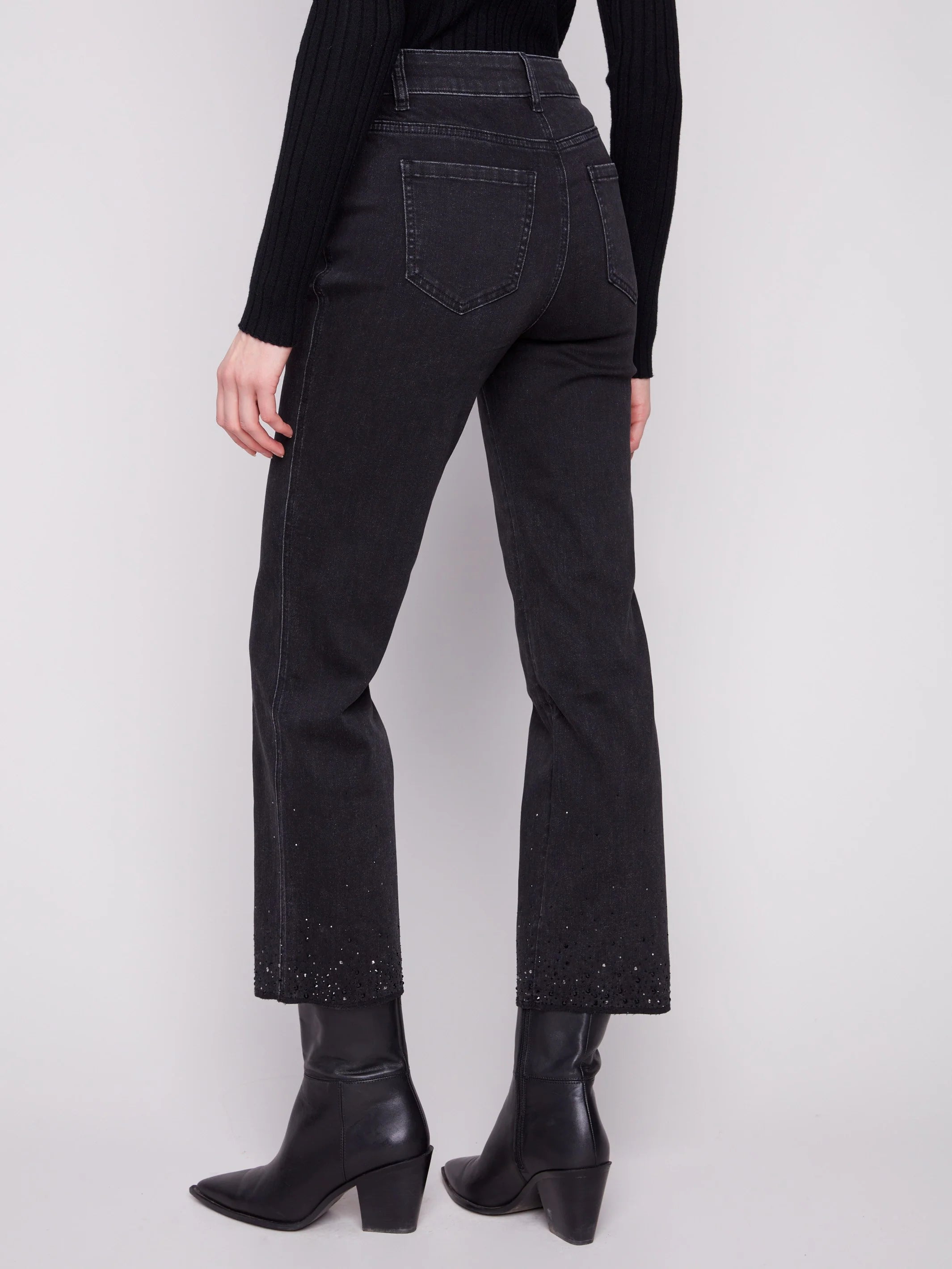 Charlie B Straight Leg Rhinestone Jeans - Charcoal